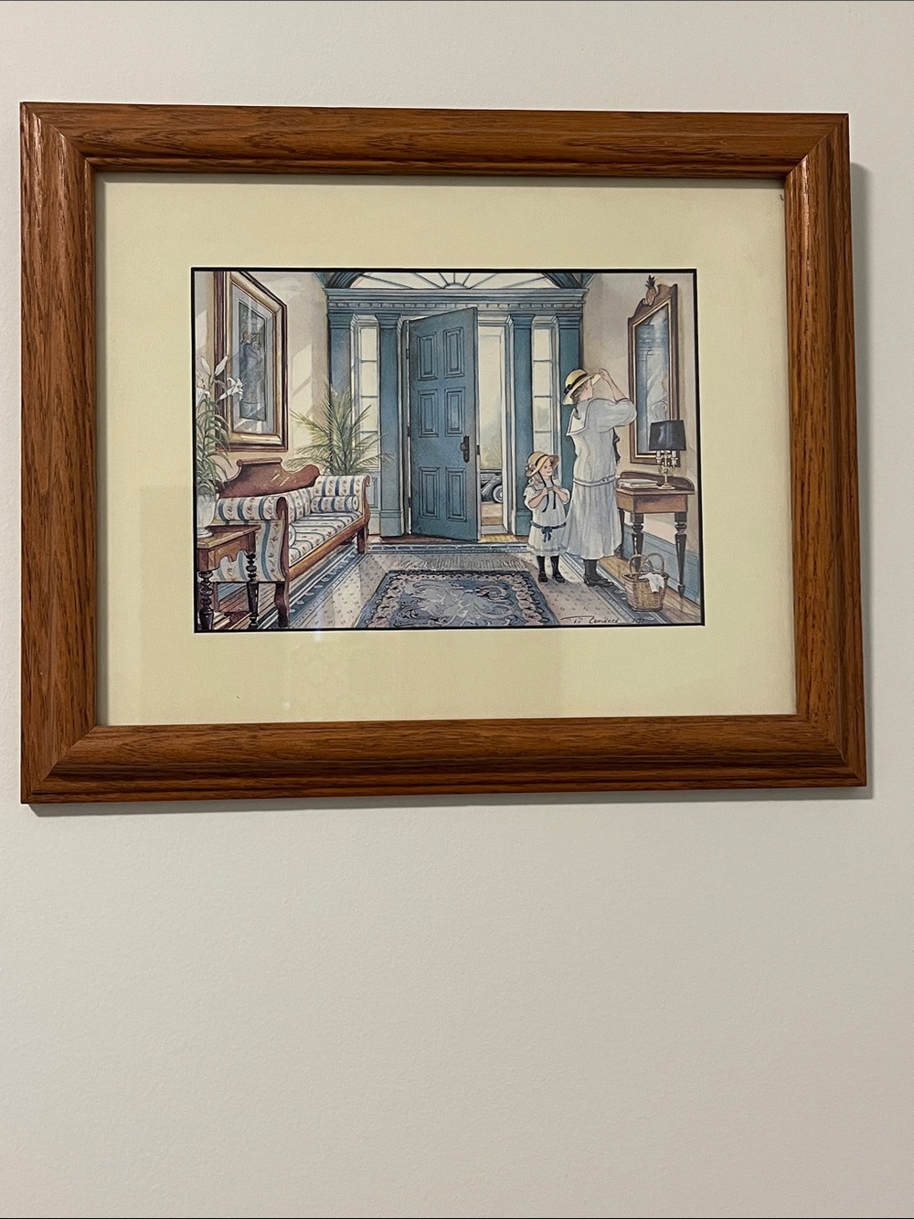 Trisha Romance “Easter Bonnets Vignette” framed print. Wood frame 12”x10”.